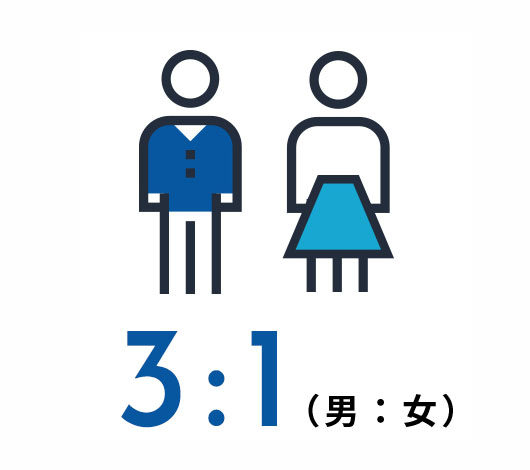 3：1（男：女）